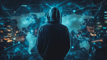 Hacker are planning to hack and attack networks and cyber security systems.team people innovation connection of line from nail node to node on map background , networking concept