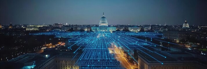 Digital network connection illuminating the United States Capitol building in Washington, D.C.