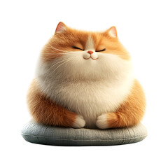 Fluffy 3D Cartoon Cat with Glowing Fur Sitting on a Pillow on transparent background