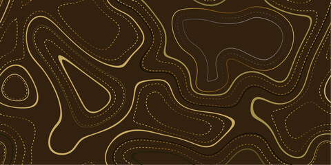 A luxurious gold abstract line art background vector depicting a mountain topographic terrain map with radiant gold line textures. This sophisticated design is ideal for wall art, fabric, packaging