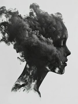 A black-and-white drawing with thin lines of an abstract portrait, the face is obscured by thick scribbles, pencil strokes, and digital noise