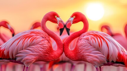 Naklejka premium flamingos forming heart with their necks.