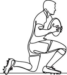 Rugby Player Tackle Pose Line Art - High-Quality Vector Design