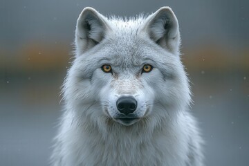 Obraz premium majestic arctic wolf in winter landscape intense eyes frostcovered fur misty breath in cold air dramatic lighting