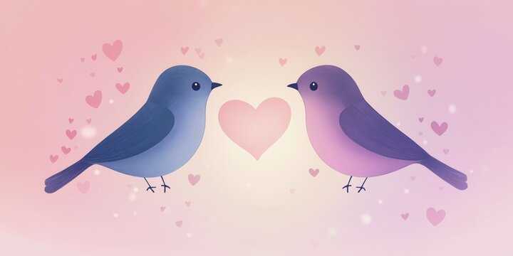 Two birds in a minimalist, modern style illustration and a heart in between them.