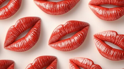 Red lips pattern, white background, cosmetic ad