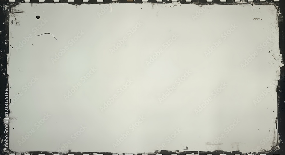 Poster aged film strip shows blank space. noisy film frame heavy scratches dust, grain. old analog photo sh