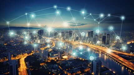 Night Cityscape with Network Connections