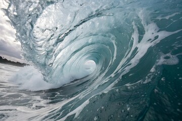 Close up view of the blue ocean waves creating beautiful curve 