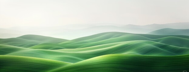 Obraz premium The Serene Green Hills are accompanied by a Misty Background, creating a breathtaking Tranquil Landscape