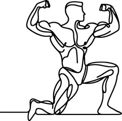 Bodybuilder Power Pose: Simple Line Art Vector Design