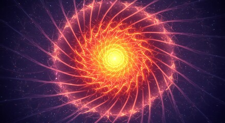 Obraz premium Dynamic vibrant glowing energy vortex radiating intense orange and red light against a dark cosmic background, concept for technology innovation, cosmic exploration and energy branding