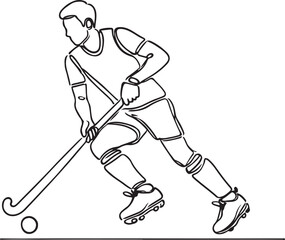 Fototapeta premium Vector Line Drawing of Field Hockey Player Moving Toward Goal with Ball