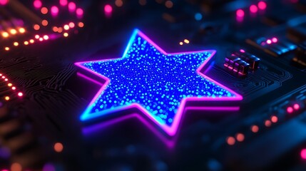 A futuristic image of interconnecting glowing circuits in a vibrant grid.