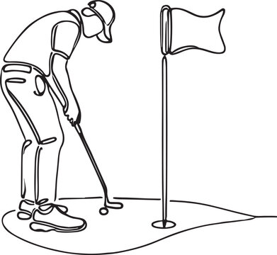black line golf player putting ball clip art preview