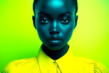 Short trim - straight hair. Commercial promotion idea. Pretty calm black girl - for ads, poster and internet marketing use. Black girl in concept art. African american model lifestyle.