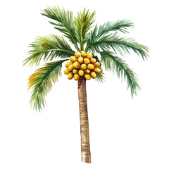 Doum Palm with Fruit | Unique Watercolor Botanical Illustration.  
