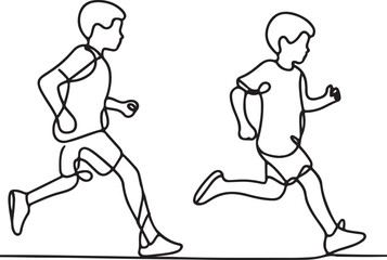 Vector Drawing of Active Children Running – Simple Line Art on White Background