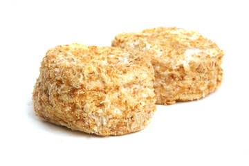 Napoleon cake on white background