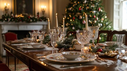 Festive Christmas dining table setting in elegant home