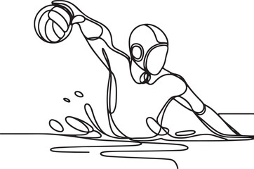 Line Drawing of Water Polo Athlete in Action – Aiming for the Goal