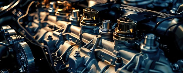 Close-up Detailed View of a Powerful Car Engine's Intricate Internal Components