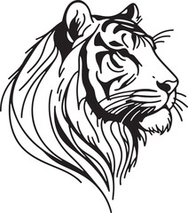 Minimalist Line Drawing of a Majestic Tiger on White Background