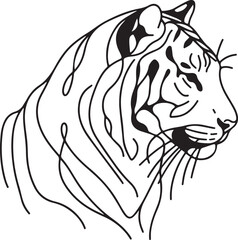 Minimalist Line Drawing of a Majestic Tiger on White Background