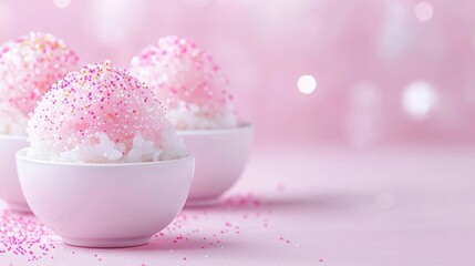 Pink dessert, rice balls, sprinkles, pink background, sweet treat, food photography