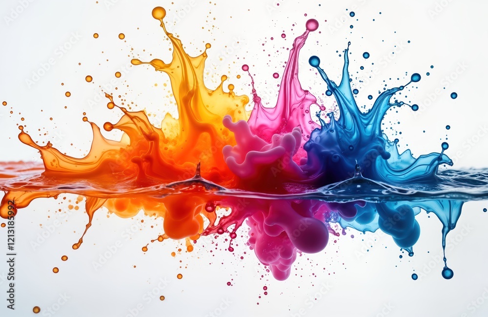 Fototapete colorful vibrant liquid splashes in water. dynamic liquid forms create abstract design. bright color