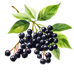 Elderberry Bush with Fruit – Elegant Watercolor Vector Illustration, Berry Bush Design, Nature-Inspired Artwork, Fresh Elderberry Bush with Ripe Fruits Vector.  
