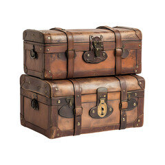 Vintage Style Trunks with Leather Straps on transparent background