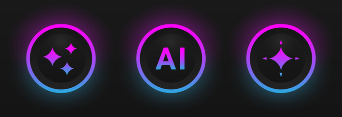 AI button icon set. Artificial intelligence symbol collection