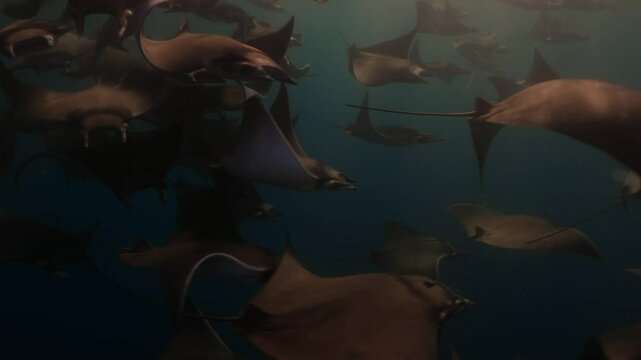 The killer whale is looking for mobula hunting