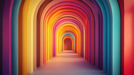 An abstract tunnel of colorful arched walls. Mystic Arch. Illustration