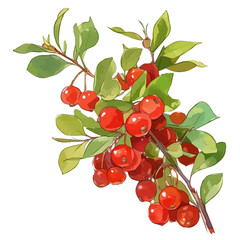 Farkleberry Plant with Fruit – Delicate Watercolor Vector Illustration, Berry Plant Design, Nature-Inspired Artwork, Fresh Farkleberry Plant with Fruit Vector.  
