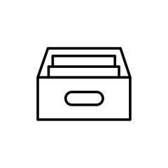 Archival box with documents icon black and white vector sign