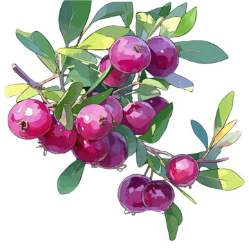 Farkleberry Plant with Fruit &ndash; Delicate Watercolor Vector Illustration, Berry Plant Design, Nature-Inspired Artwork, Fresh Farkleberry Plant with Fruit Vector.  
