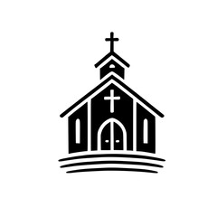 Simple Church Icon: Minimalist Black and White Church Building Illustration