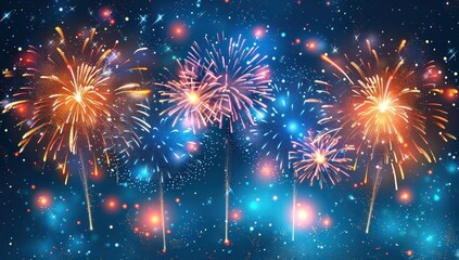 Colorful Fireworks Display Against Night Sky
