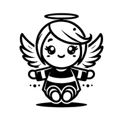 Adorable Cartoon Angel with Halo and Wings: A Cute, Whimsical Illustration of Innocence and Faith