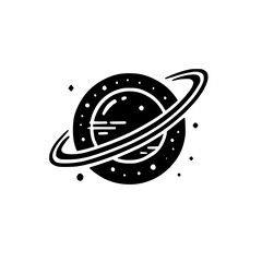 Cosmic Planet: Minimalist Black and White Space Art Print. Celestial Orbit, Galaxy, Stars, Universe, Astronomy, Rings, Vector Graphic Design Illustration