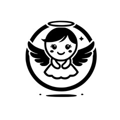 Adorable Angel with Halo and Wings: A Charming Religious Illustration