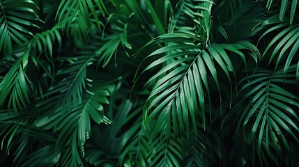 Lush Tropical Green Palm Leaves Background