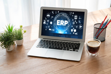 Fototapeta premium ERP enterprise resource planning software for modish business to plan the marketing strategy