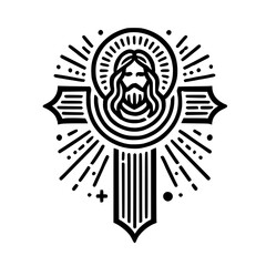 Modern Minimalist Jesus Cross: A Sacred Geometric Design.  This artwork is a symbolic representation of Christian faith, spirituality, and hope, ideal for religious settings or personal devotion.