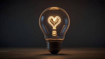 a light bulb with heart shape fuse, space for copy