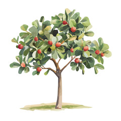 Fig Tree with Fruit &ndash; Beautiful Watercolor Vector Illustration, Lush Fig Tree Design, Nature-Inspired Artwork, Fresh Fig Tree with Ripe Fruits Vector.  
