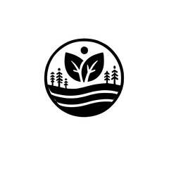 Eco-Friendly Nature Logo: Green Leaves, Trees, and Water Symbol