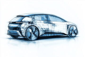 Fototapeta premium Innovative electric car design sketch showcases modern minimalist aesthetics